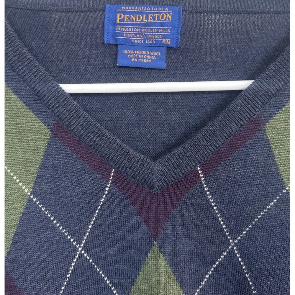 Pendleton Men's 100% Merino Wool V-neck Sweater Sz XL Blue/Green